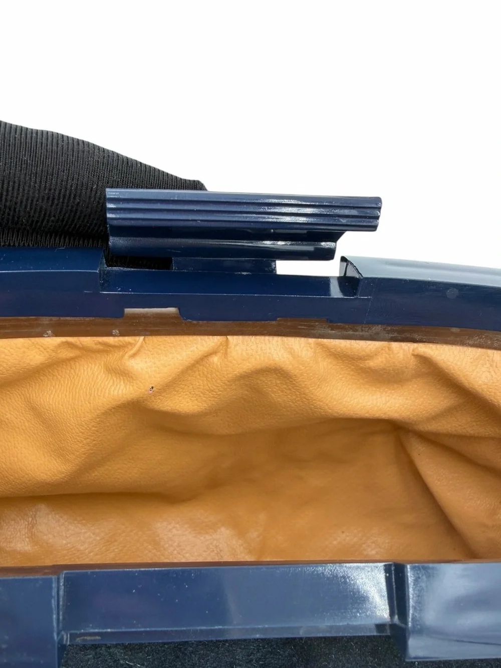 Vintage Lord & Taylor Navy Suede Clutch Made in Italy Lucite Frame Evening Bag